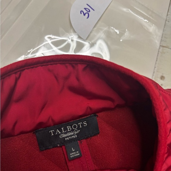 Talbots Size Large Petite Quilted Vest Red Button Collar Side Pockets - Picture 6 of 8